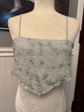 Surf Gypsy Embroidered Paisley Bandana Top Tie Back Handkerchief Hem Size Med